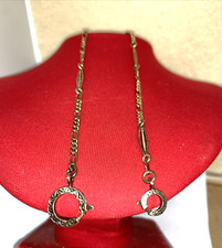 ANTICA CATENA DA OROLOGIO ARGENTO PLACCATO ORO GIALLO CON DUE MOSCHETTONI CM 42