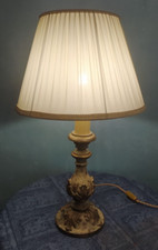 LAMPADA CLASSICA - PARALUME IN TESSUTO BASE IN LEGNO FOGLIA ORO