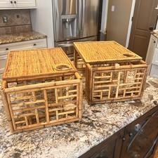 Coppia di vassoi letto vintage in bambù chinoiserie (spedizione gratuita)