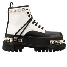 DOLCE & GABBANA Stivali Biker Combat In Pelle Con Borchie Neri E Bianchi 39 US 9