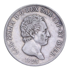 5 LIRE 1828 GENOVA CARLO FELICE REGNO DI SARDEGNA