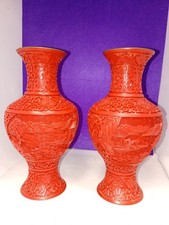 Coppia vasi lacca - lacca, rossa
