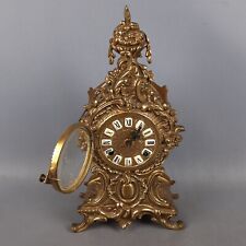 Orologio Da Tavolo Meccanico Stile Barocco In Ottone Dorato Vintage Anni ‘60