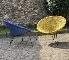 COPPIA POLTRONCINE VIMINI RATTAN CHAIRS DESIGN ATT Roberto MANGO ANNI 1950 .