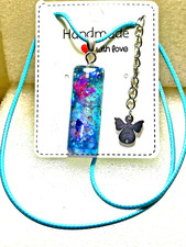 Collana resina  blu viola ciondolo Argento 925 charm angelo handmade 