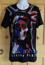 T-shirt Philipp Plein Statua della Libertà Teschio 38” Nero Rosso Bianco Blu Cristalli