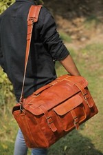 Borsone vintage grande da uomo in pelle con patta bagaglio da viaggio per wee...