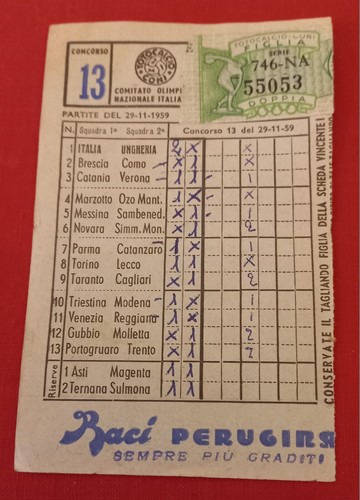 Schedina 1959 gubbio - 13/1959,