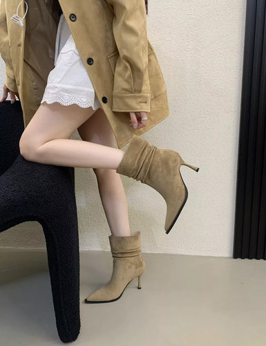 Stivaletti suede cachi punta - stivaletti,