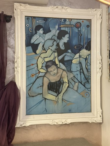 Quadro olio tela grande con - su,