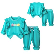 Baby Mädchen 2-teilige 3D-Blumen Sweatshirt Tops Mit Hosen Elastischer Bund Set