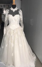 Abito Da Sposa In Organza Con Inserti Di Pizzo Ricamati A Mano (Nuovo)