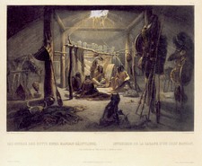 Interno della capanna di un capo 15x22 Karl Bodmer arte indiana nativi americani