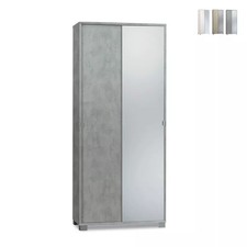 Armadio portaoggetti 2 ante scorrevoli specchio 8 ripiani Livo