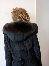 Sciarpa a righe marrone grigio vera pelliccia di volpe blu collo bordo per cappuccio giacca parka cappotto