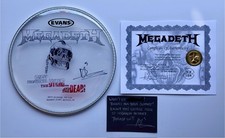 Megadeth STUDIO RECORDING USATO DISEGNATO A MANO E FIRMATO Drumhead Dirk Verbeuren COA