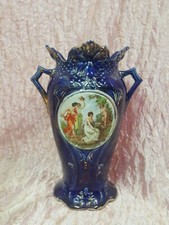 Vaso ceramica blu oro Amorino Cupido Ceramic Vase h. cm. 23.5 Sg^