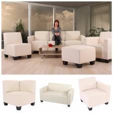 Divano componibile divano sistema Lyon, poltrona pouf angolo, ecopelle crema