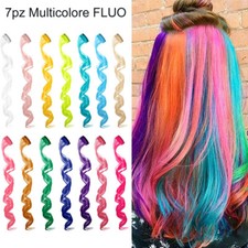 Extension sintetiche per capelli Clip colori FLUO vari 7 pezzi multicolore party