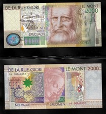 BANCONOTE PROVE SAGGI SPECIMEN DE LA RUE GIORI LEONARDO FDS