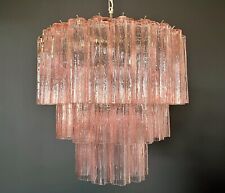 Grande lampadario tubolare in vetro ROSA di Murano a tre livelli - 52 bicchieri