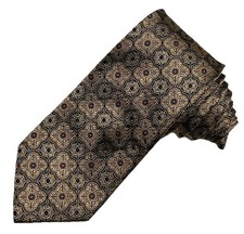 Cravatta BRUNO PIATTELLI ROMA 60"x3,5" 100% SETA fatta a mano oro corallo nero geometrica