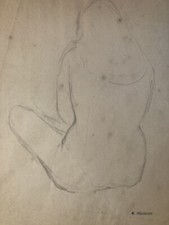 Bella Disegno Originale Nicolas Poliakoff Nudo Donna Cubismo Matita 1950 Antico