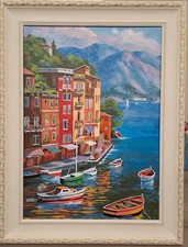 Opera olio su tela mare Portofino quadro con cornice paesaggio no cascella 