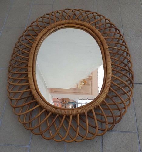 Specchio parete design rattan - design,