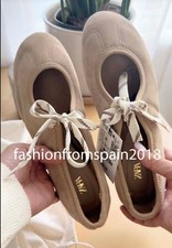 ZARA NUOVE SCARPE BALLERINE STRINGATE DA DONNA IN PELLE SPACCATA MARRONE SABBIA 2539/510/107