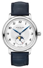 Montblanc Star Legacy Fase Lunare Automatico Blu Pelle Data Uomo Orologio 117578