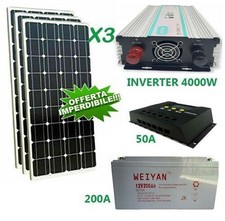 KIT FOTOVOLTAICO 3KW GIORNALIERO INVERTER 4000W PANNELLO ENERGIA SOLARE BATTERIA