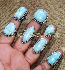 Larimar Gemma Lotto 10 Pezzi Anelli Argento 925 Placcato Gioielli