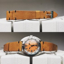 20mm Genuine Cognac Brown Leather Strap for vintage Chrono Moonwatch Autavia Sub