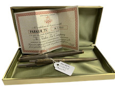 Parure Parker 75 Cisele' set penna stilografica e penna a sfera argento sterl...