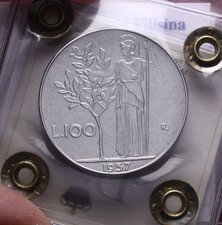 NL* Italia Repubblica 100 Lire MINERVA 1957 SPL/FDC Perizia DEL GROSSO P