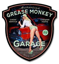 Targa in latta Grease Monkey Garage Chevy Belair anni 50 pin up retrò Metal Sign