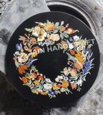 Tavolino centrale in marmo nero 12" intarsiato Pietra Dura fatto a mano tondo lavoro