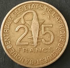 AFRICA OCCIDENTALE FRANCESE 25 FRANCHI  1970 CIRCOLATA