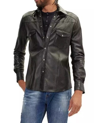 Camicia uomo pelle nera 100%