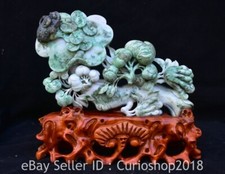 Scultura statua ricchezza rospo moneta Ru Yi intaglio giada naturale Dushan cinese 12"