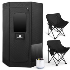 Sauna a Vapore Nera 2 Persone 1600W 4L Full Size Personal Home Spa con Luce,2 Sedie