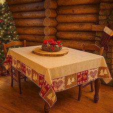 - Tovaglia Natalizia in Cotone Con Balza Jacquard Tirolese, Tema Invernale Natal