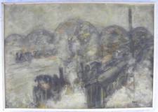 Piero GAULI (Milano 1916-2012) LA STAZIONE CENTRALE capolavoro OLIO TELA 70x100