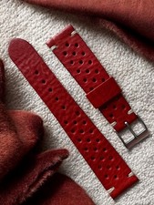 20 mm Racing Red Ferrari Leather Strap for vintage chrono watch sherpa graph gmt