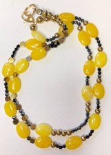 Collana donna, in agata gialla con inserti di cristallo nero e ematite chiusura 