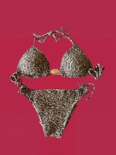 bikini uncinetto filato in maglia multicolore bianco e marrone 