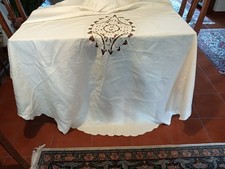 antica tovaglia ovale lino  ricami tovaglioli
