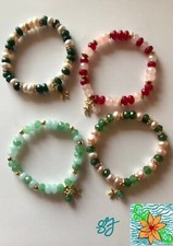 Braccialetto elastico donna vere pietre naturali:giada e componenti NichelFree 