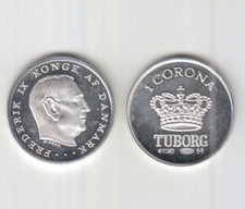 TUBORG MARCHIO DELLA BIRRA MONETA MEDAGLIA PUBBLICITA' CORONA DANESE ARGENTO 800